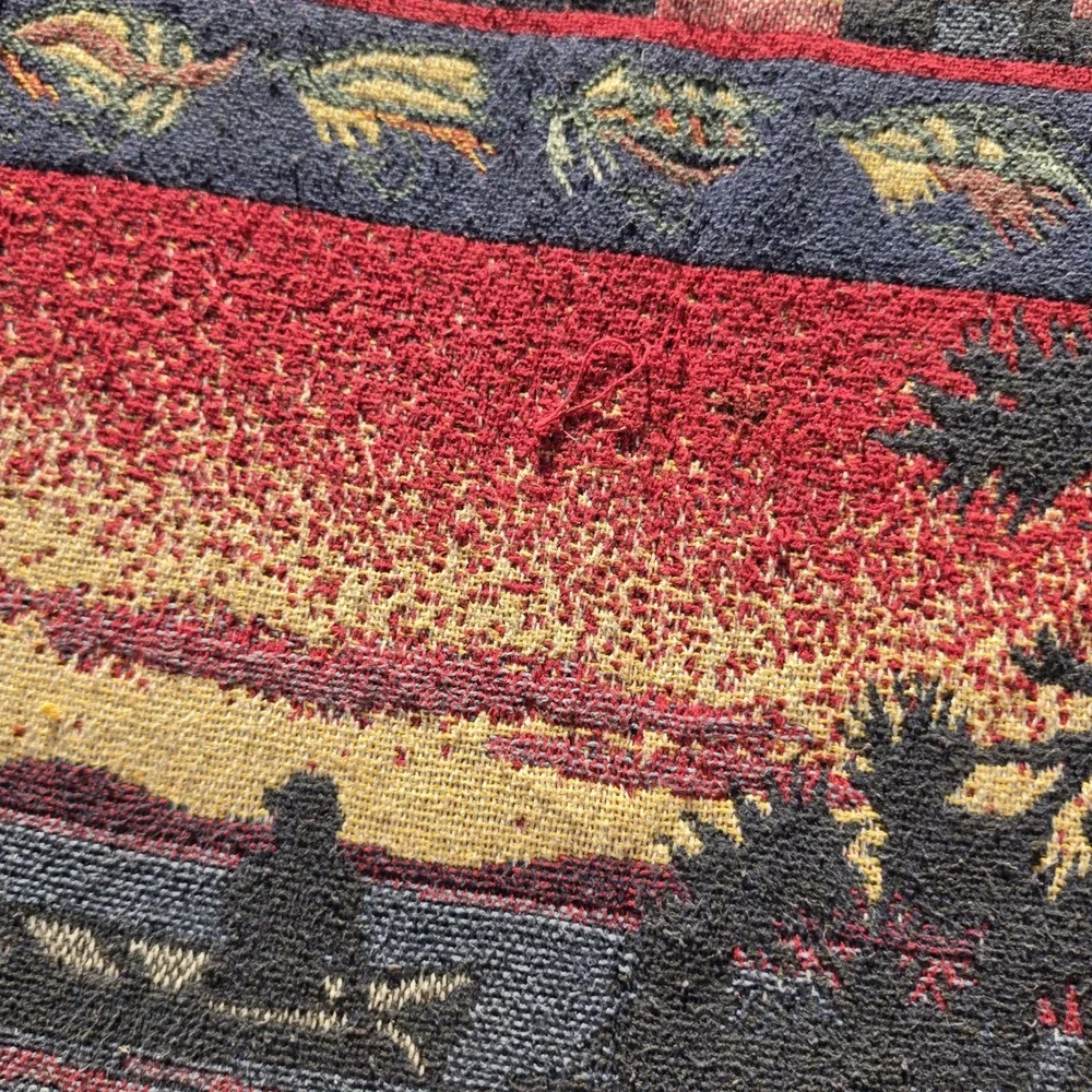 Vintage Gone Fishing Woven Tapestry Throw Blanket Trout Cabin Decor 70x48